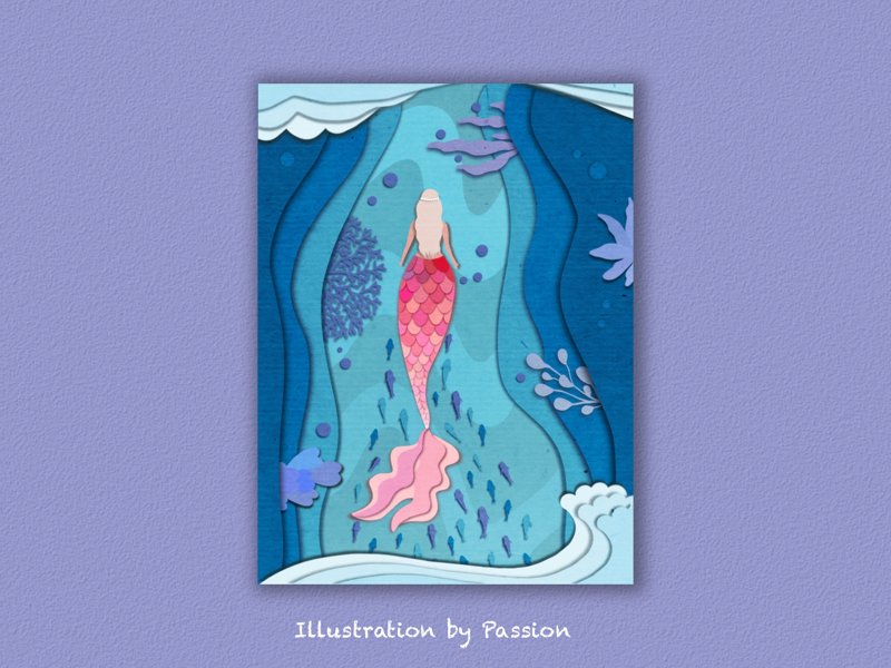 Mermaid illustration paper carving
