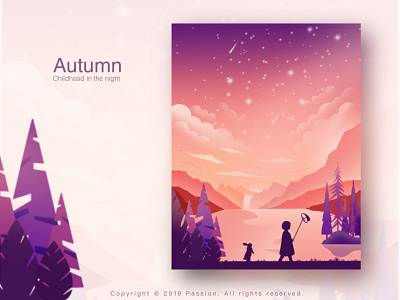 Childhood in Autumn autumn childhood children clouds fall hill illustration mid autumn moutain stars