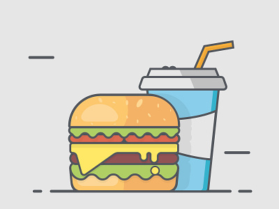 Art line Burger | fast food art line burger cheese burger desigen design drink drinks fastfood flat flat design food funny illustration illustrator sandwich soda vector