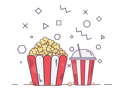 Popcorn and cola illustrations art line character design cola cute design flat flat design foods illustration illustrator pop corn popcorn vector