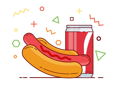 Coal & Hot Dog art art line character cola cute design drink eat flat flat design food hot dog hotdog icon illustration illustrator vector