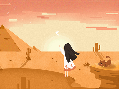 girl bird cactus cat desert girl pyramid