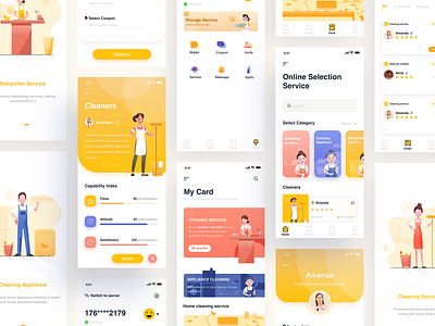 Housekeeping app collection app design girl house illustration interface ui