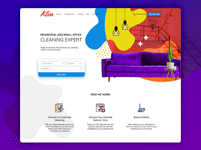 Landing page for Klin - Cleaning Service Agency brand identity branding cleaning cleaning company cleaning services colorful design flat homepage homepage design landing page ui uidesign uiux ux uxdesign web webdesign webdesigner website
