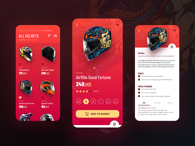 Helmet Shop app design checkout dailyui dark ui design ecommerce helmet mobile motorbike motorcycle product shopping ui ux