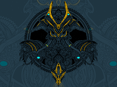 Hydroid Prime art black blue design digital extremes game gold hydroid hydroid prime illustration illustrator ink personage wacom warframe