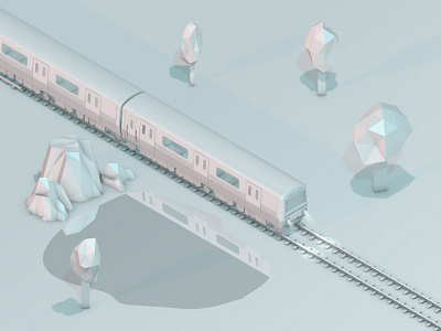 On my way 3d c4d illustration isometric lake metro render subway train trees