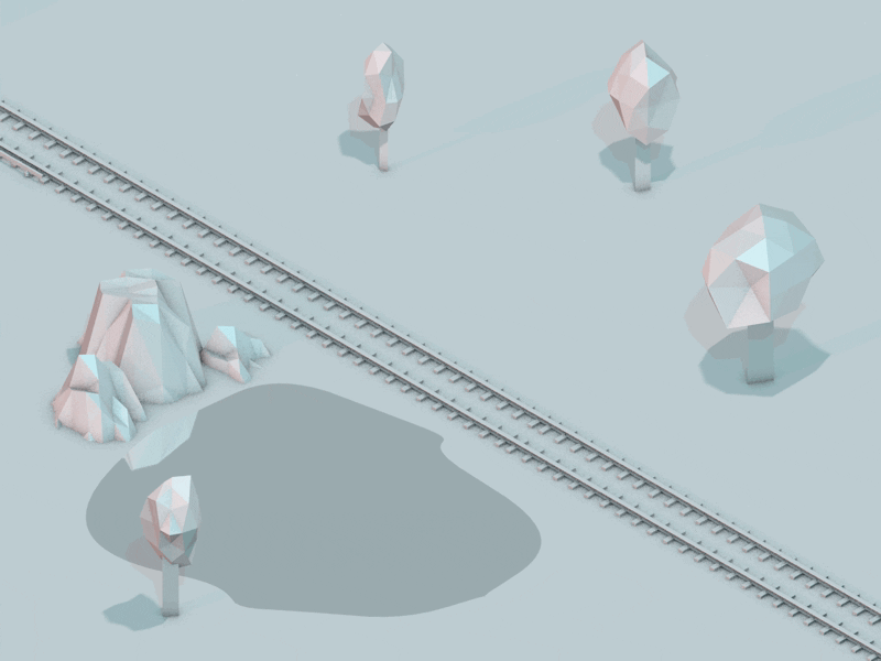 On my way - Next Destination 3d animated c4d gif illustration isometric lake metro render subway train trees