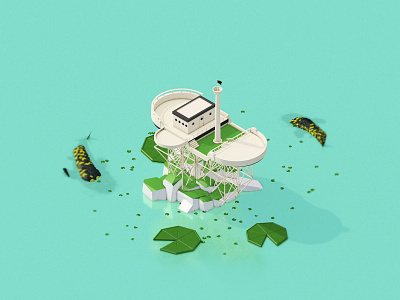 Infested Water 3d boat fish illustration isometric lake low poly render rocks water
