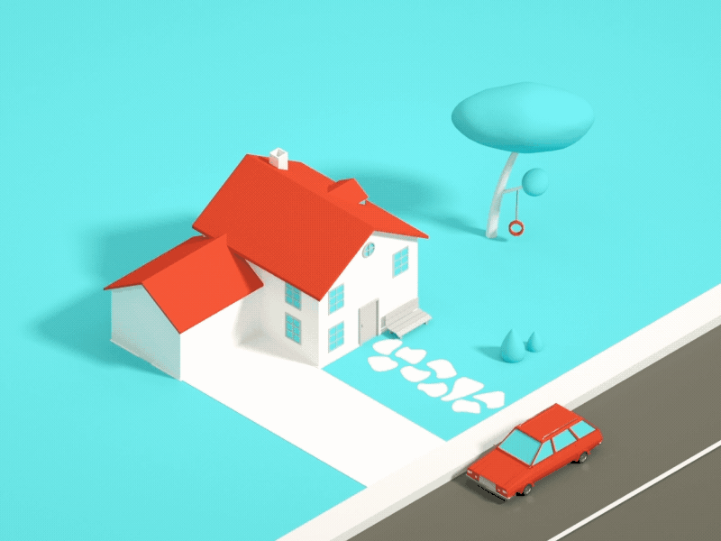 House overview 3d animation c4d house illustration low poly