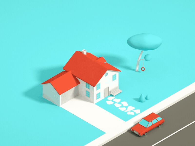 House contract 3d animation c4d car house illustration low poly motion