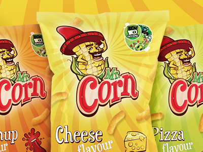 Mrcorn character chips design icon logotype mr corn package packaging