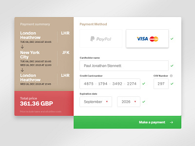 Daily UI - 002 - Checkout form airline checkout creditcard dailyui flight form payment ticket