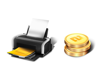 Icons coins dark gold icons money printer