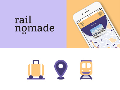 App rail nomade app branding design flat icon illustrator infography interrail logo map minimal travel typography vector