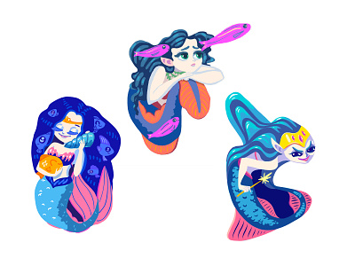 Mermaids adobe draw character characterdesign funny girl illustration ipad mermaid vector