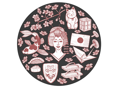 Japanese symbols graphic hand drawn illustrator japan print sketch