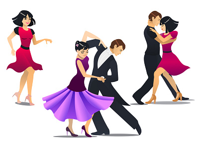 Shall we dance? cartoon characters couple dance illustrator music people