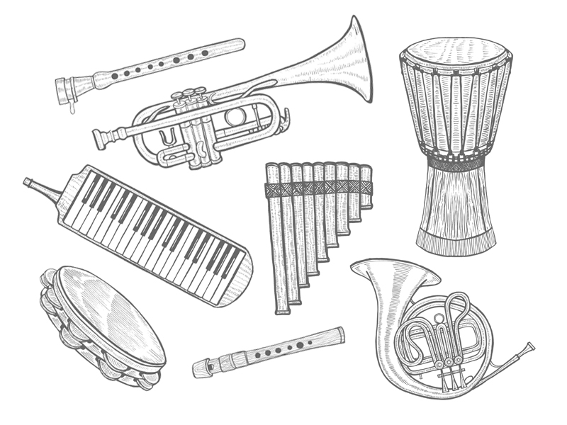 Рисунок народного инструмента. Русские народные музыкальные инструменты. Музыкальные инструменты в детском саду. Рожок духовой музыкальный инструмент. Русские народные инструменты Графика.