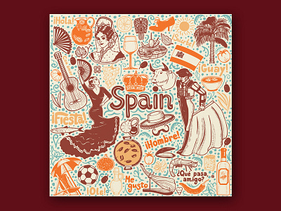 Spainish Symbols card country design graphic sketch spain symbols travel vector