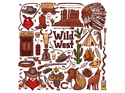 Wild West adobe draw cowboy graphic hand drawn indian ipad vector wild west