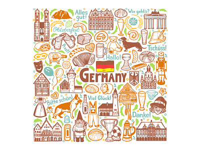 Germany architecture card country germany graphic hand drawn illustrator symbols vector