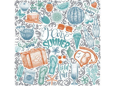 Summer card graphic hand drawn hello summer illustrator lettering poster summer summer party summertime vector