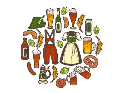 Oktoberfest bavarian beer festival germany graphic hand drawn illustrator oktoberfest sketch vector