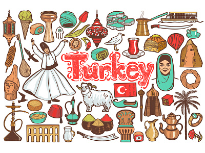 Colored Turkish Symbols country graphic hand drawn illustrator symbols travel turkey turkish vector