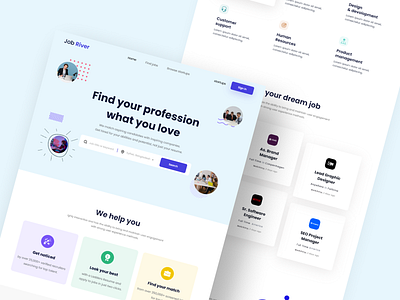 Job Search Landing Page Design 2020 trend design application design home screen illustration job search jobs ui ux webdesign website