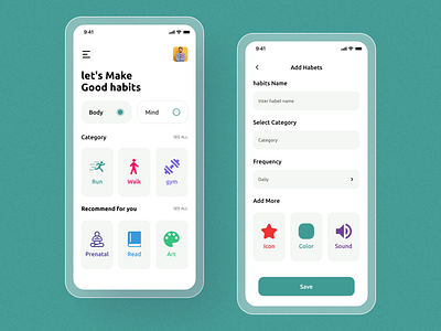 Habits care App UI Design. app concept design healthcare app healthcareit home screen ios minimal app mobileappdesign modern app typography ui ux