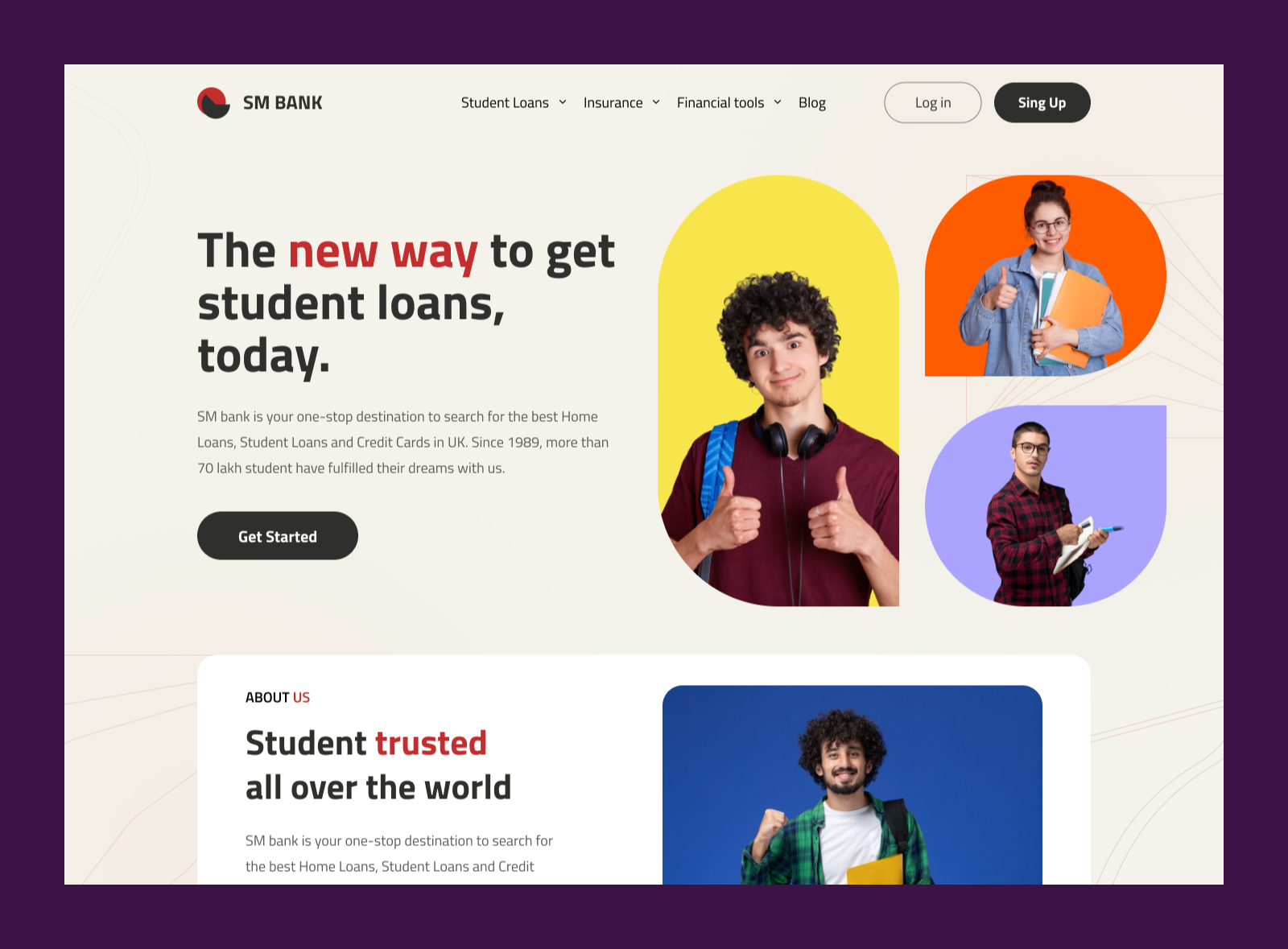 Student banking. Home Page Design.