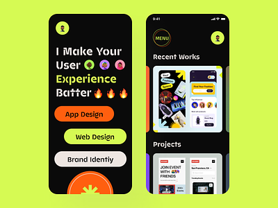 Portfolio App Ui Design design home screen illustration ios logo minimal app mobile ui modern app portfolio protfolio app ui ux