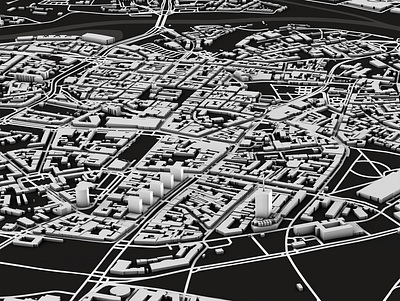 Poznan 3d 3d design black and white cartography cinema 4d dem earth graphic greyscale illustration maps physical render spacelaser