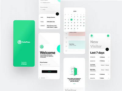 Gatepass app branding design free green greens illustration minimalist modern shadows ui uiux ux vector