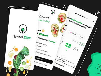 Smartphone fitness app onboarding (SmartDiet) diet diet app health mobile onboarding recipe app recipes smartphone