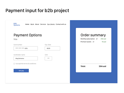 Payment input b2b design input ui web design