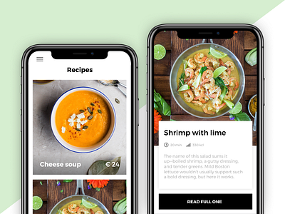 Recipes App design figma green list recipe recipes shop shrimps sketch soup