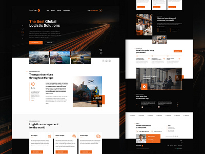 Transport & Logistics Services Landing Page air freight black design landing page logistics ocean freight orange and black orange black design road freight services transport transport website design truck ui design ux design website