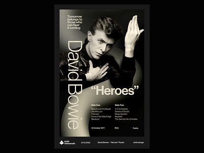 David Bowie — "Heroes" (1977) Poster black and white clean david bowie gradient graphic design helvetica layout design minimalist monochrome noise photo editing poster swiss type typography visual