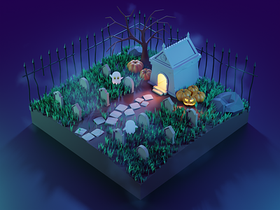 Party! at the Mausoleum 3d blender cg art diorama game design ghosts halloween illustration isometric low poly render scary spooky spooky season