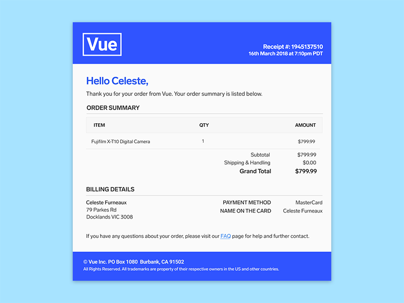 Daily UI #017 - Email Receipt 017 branding visual ux type ui flat email receipt receipt clean web dailyui
