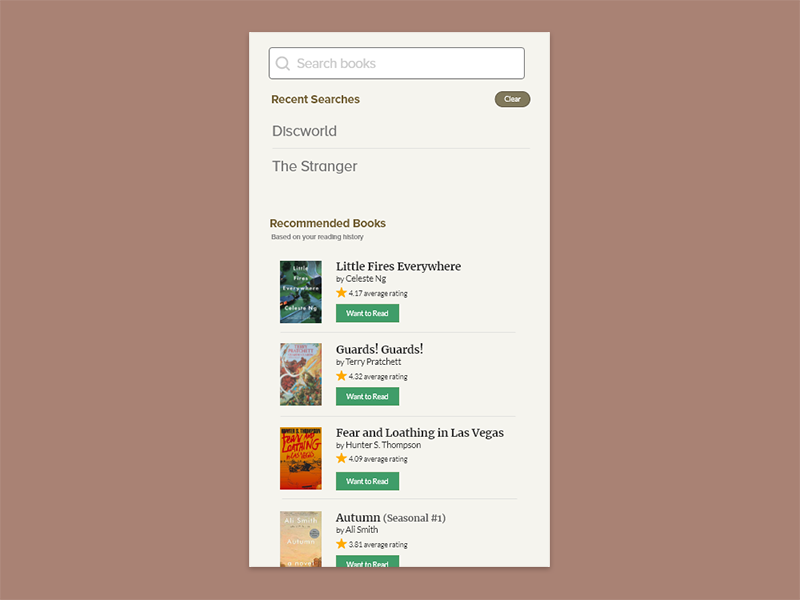 Daily UI #022 - Search redesign goodreads clean visual ux product type ui search flat app dailyui