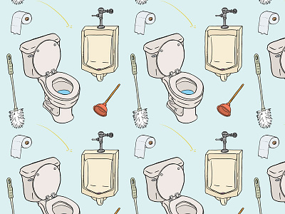Bathroom Pattern bathroom illustration josh lafayette pattern piss plunger toilet toilet brush toilet paper urinal