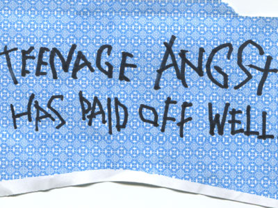 Teen Angst blue envelope pattern sharpie type