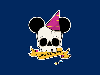 Dribbble Sticker artwork design illustration party hat skull sticker vector