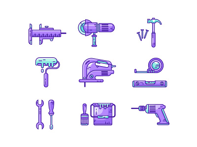 Constructions icons construction drill hammer icons icons set screwdriver tools vector