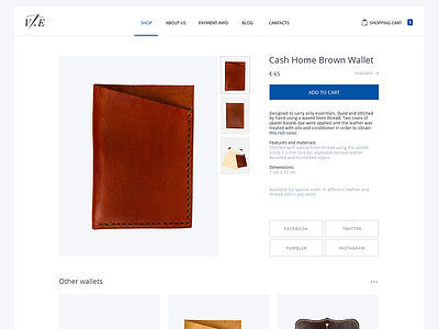 V&E Leather Goods product page clean ecommerce magazine modern page product simple site web