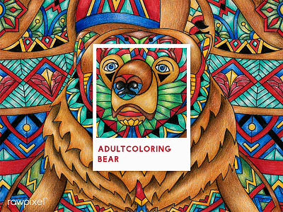 06 Pantone - Bear adultcoloring bear pantone red colorpencil drawing graphic tribe