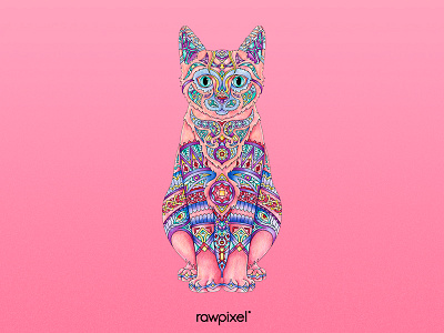 34 Cat adultcoloring cat pantone pink colorpencil drawing graphic tribe